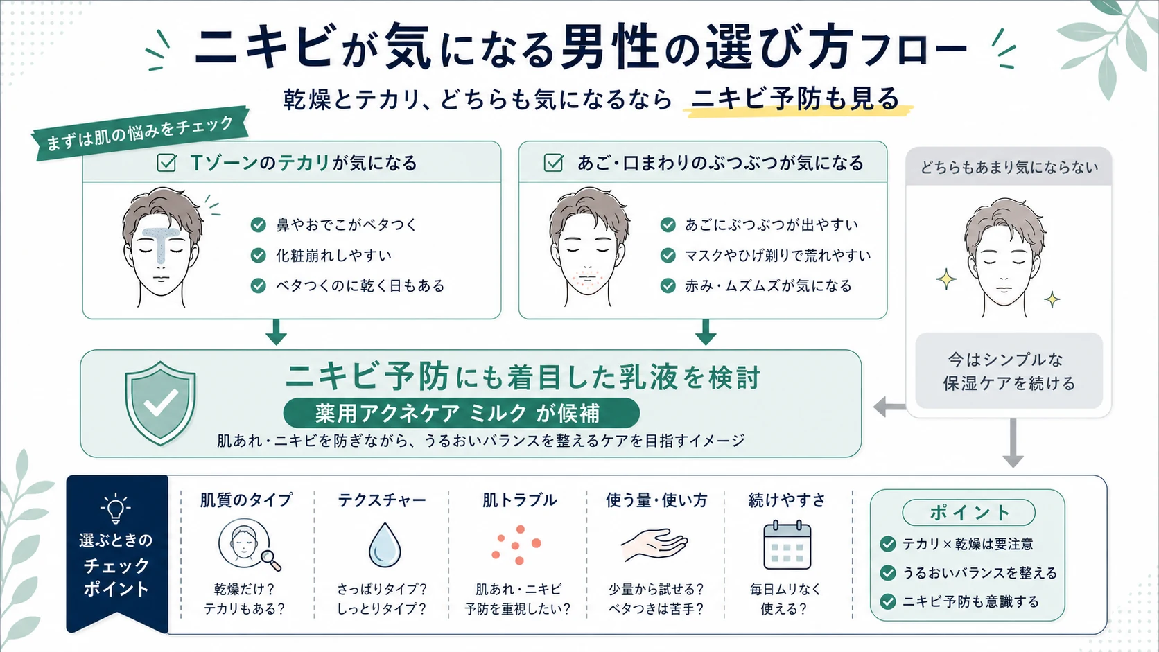 ニキビが気になる男性は薬用アクネケア ミルクから見る流れを整理した図解