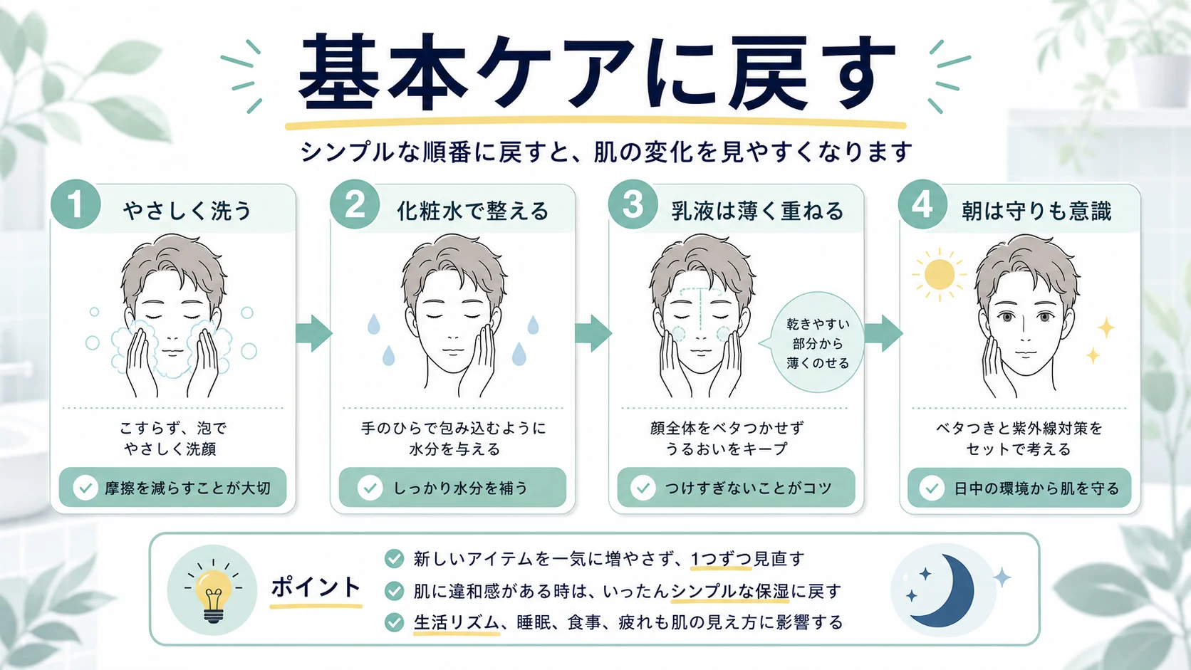 ミノンの乳液だけで足りない時の基本ケアを整理した図解