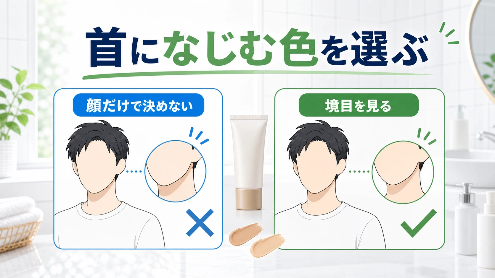 キュレルBBクリームは首になじむ色で選ぶことを整理した図解