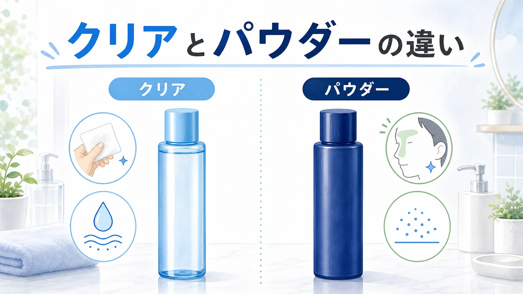 アクネス薬用クリア化粧水と薬用パウダー化粧水の違いを一覧で整理した図解