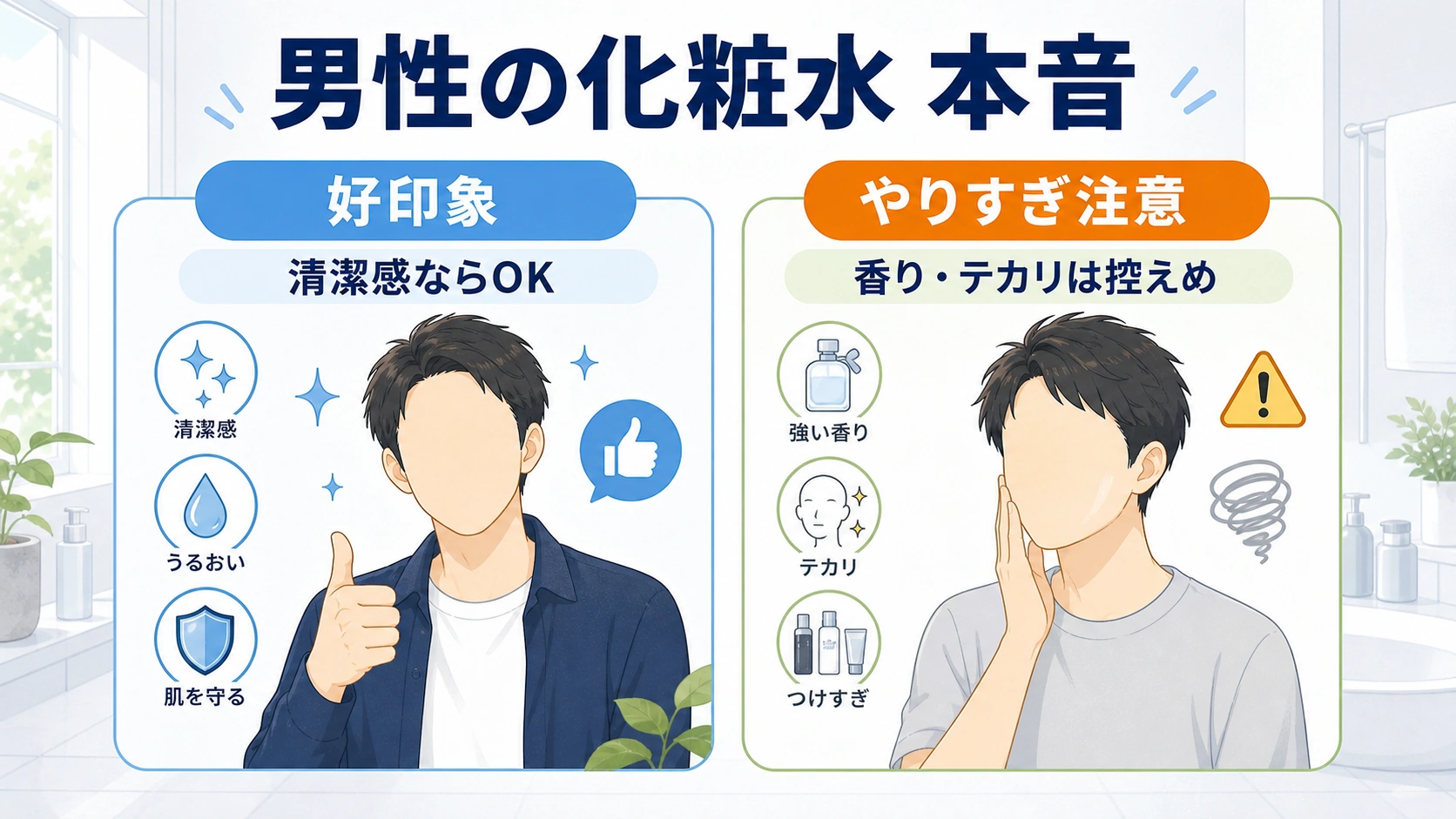 化粧水を使う男性への本音を肯定派と注意点で整理した図解