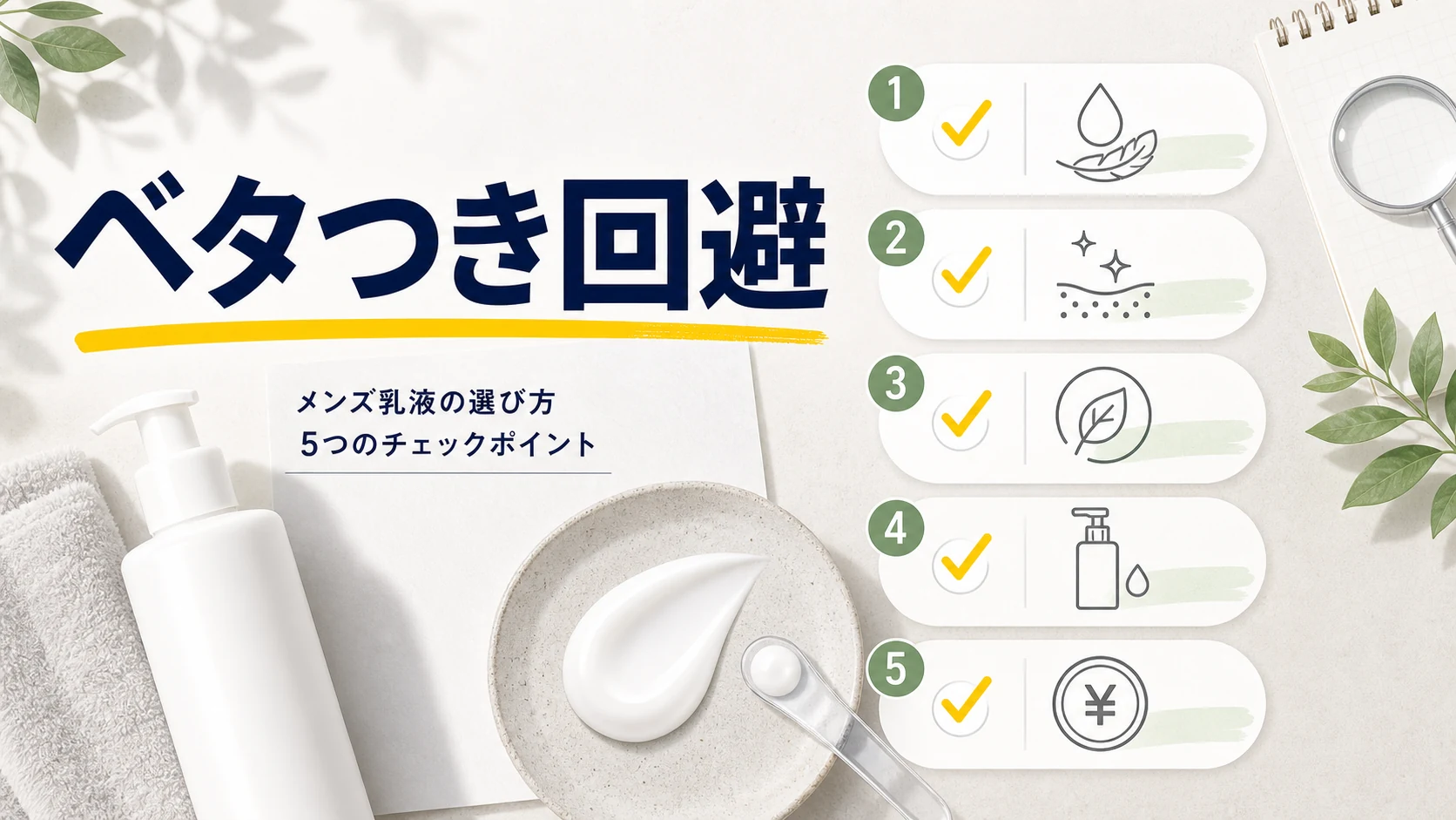 ベタつきにくい乳液を選ぶ5つの確認ポイントを整理した図解