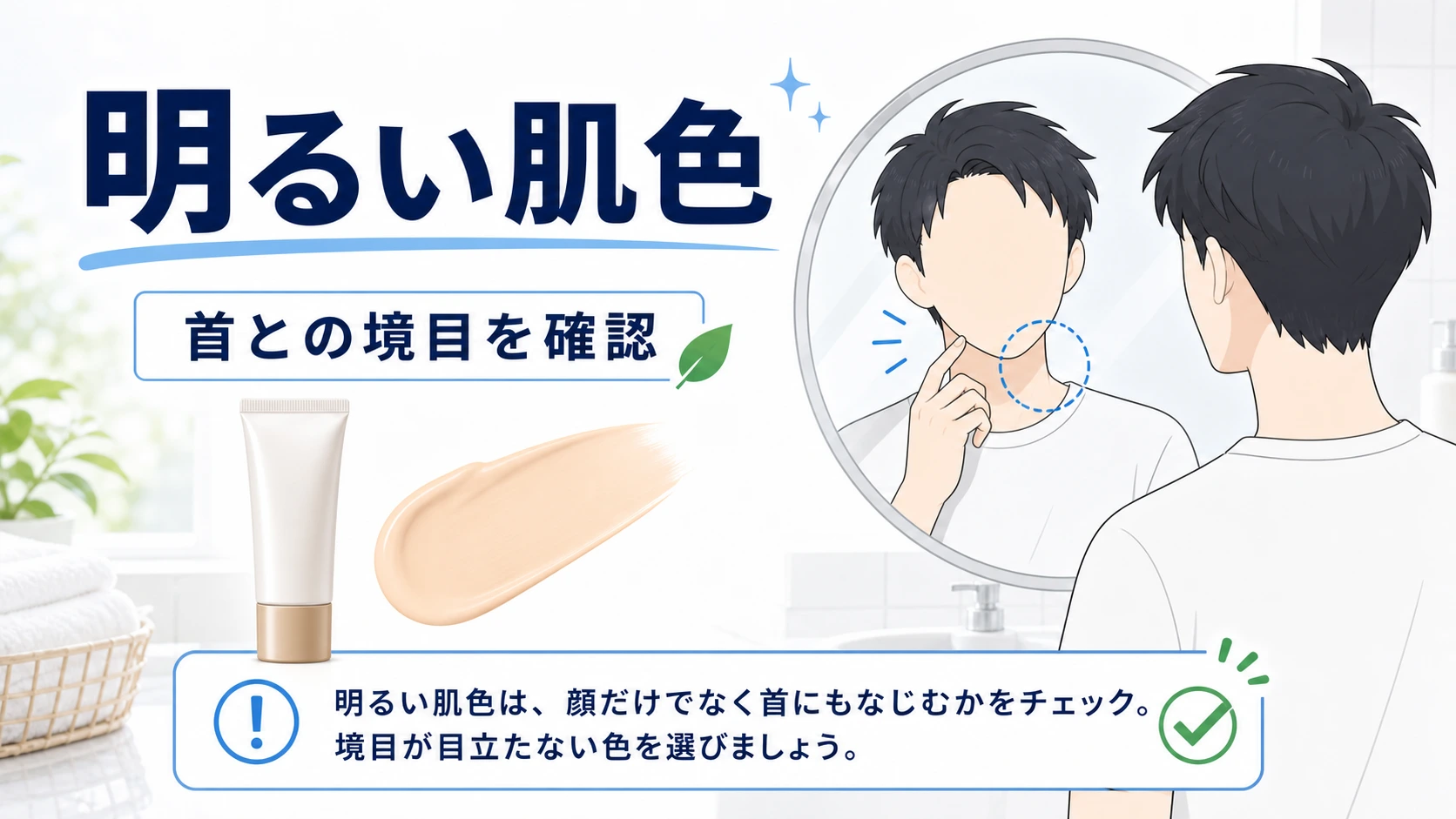 キュレルBBクリームの明るい肌色を選ぶ前に首との境目を確認する図解