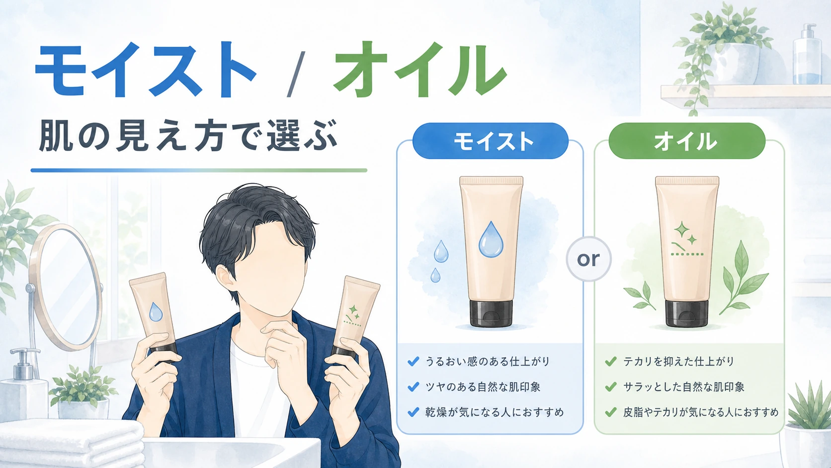 ケイトBBクリームのモイストとオイルは肌の見え方で選ぶことを整理した図解