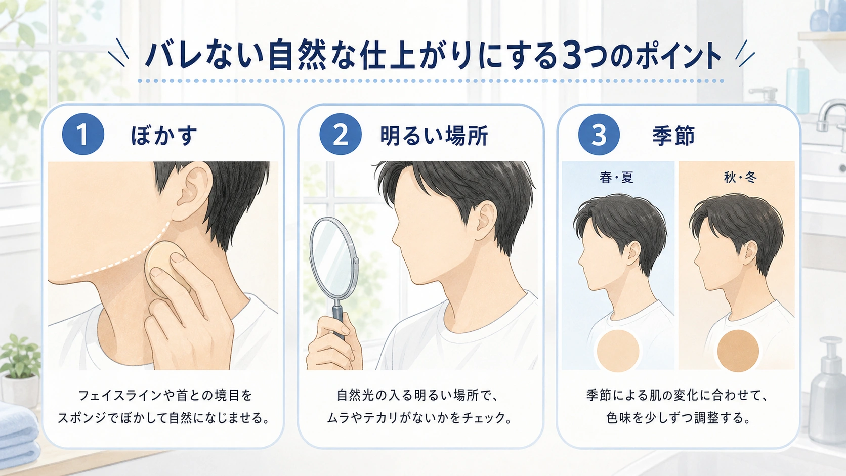 ファンデーションをもっと自然に見せる小ワザの図解
