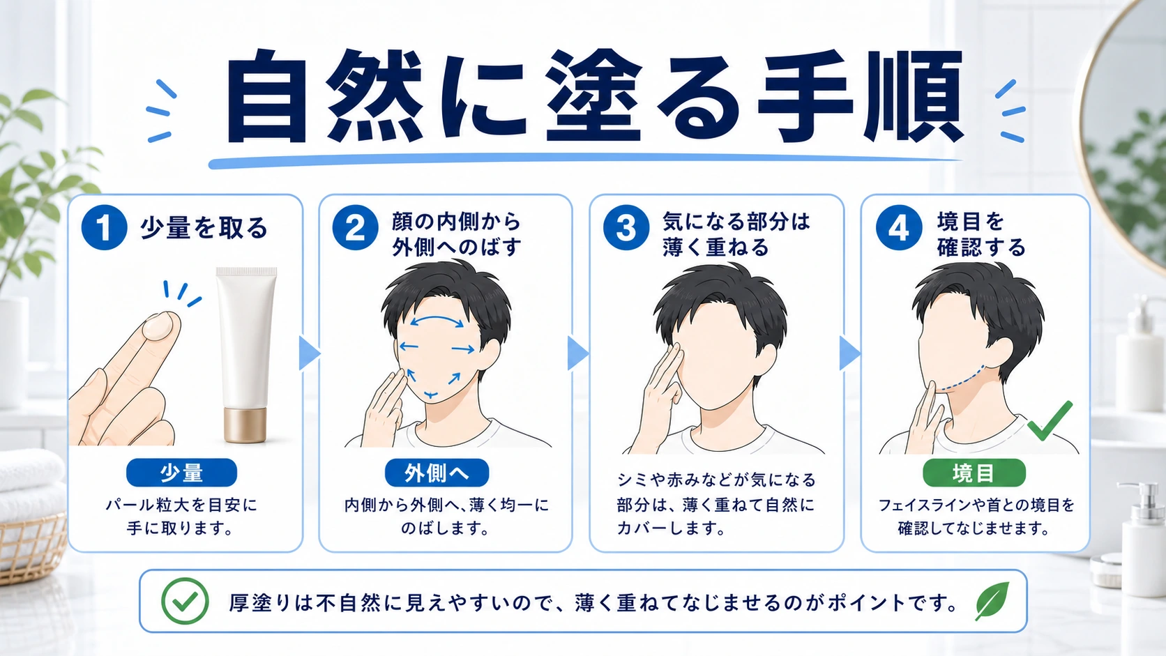キュレルBBクリームを自然に塗る手順を整理した図解