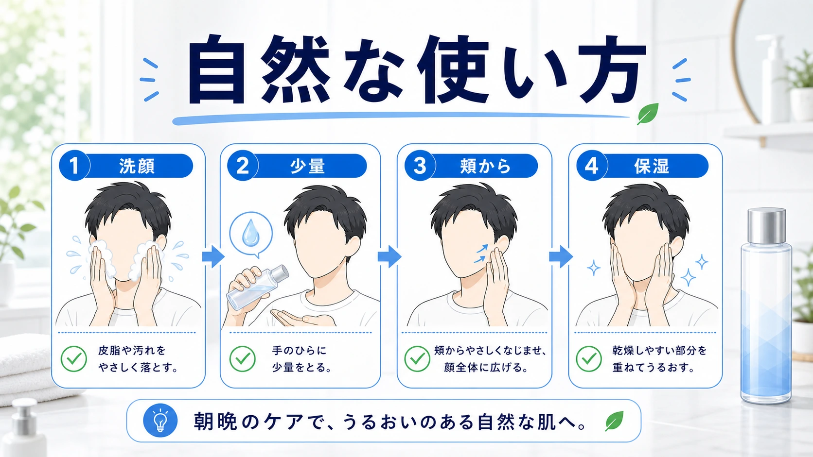 白潤しっとりを男性が自然に使う手順を整理した図解