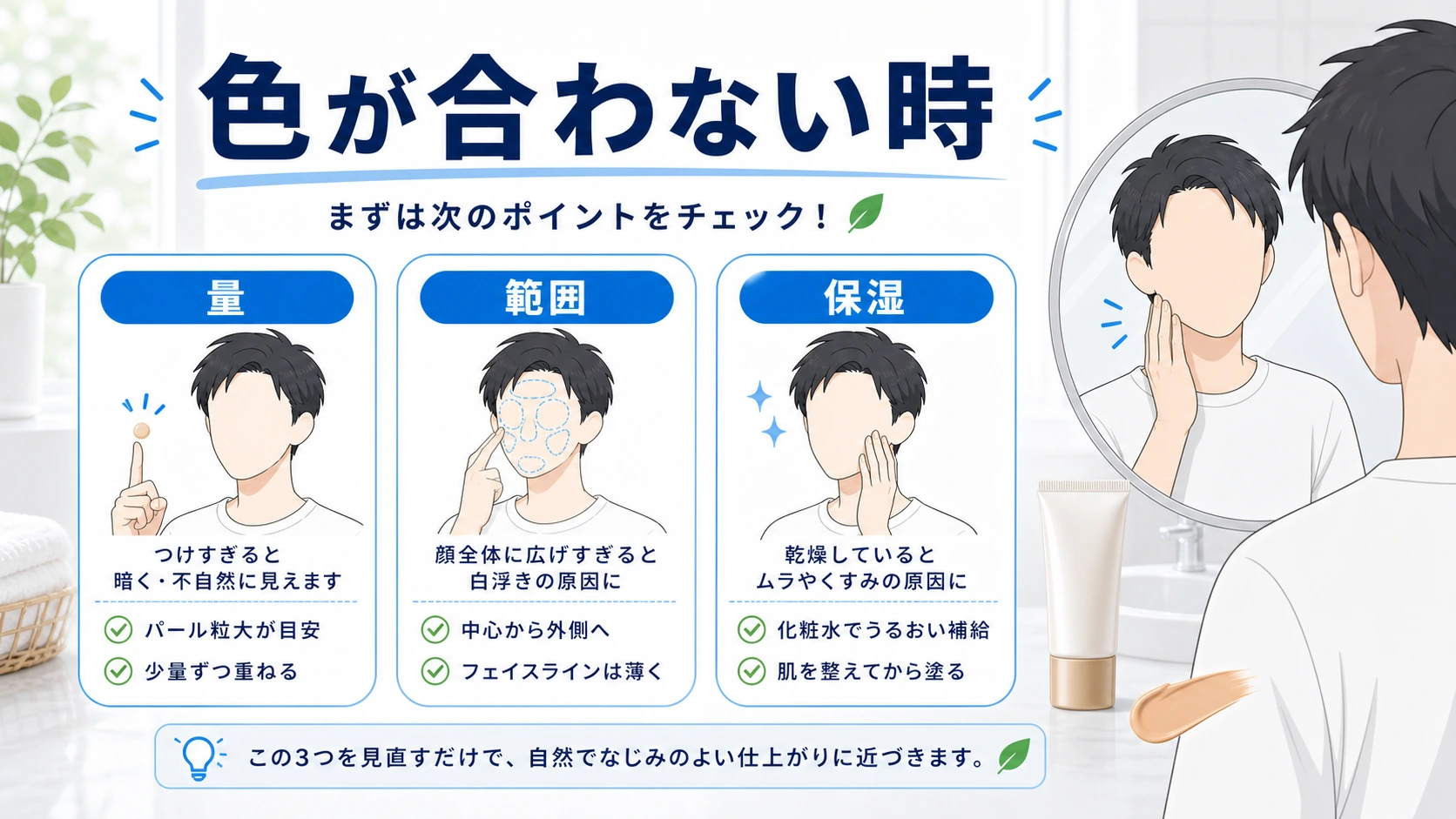 キュレルBBクリームの色が合わない時に量と範囲と保湿を見直す図解