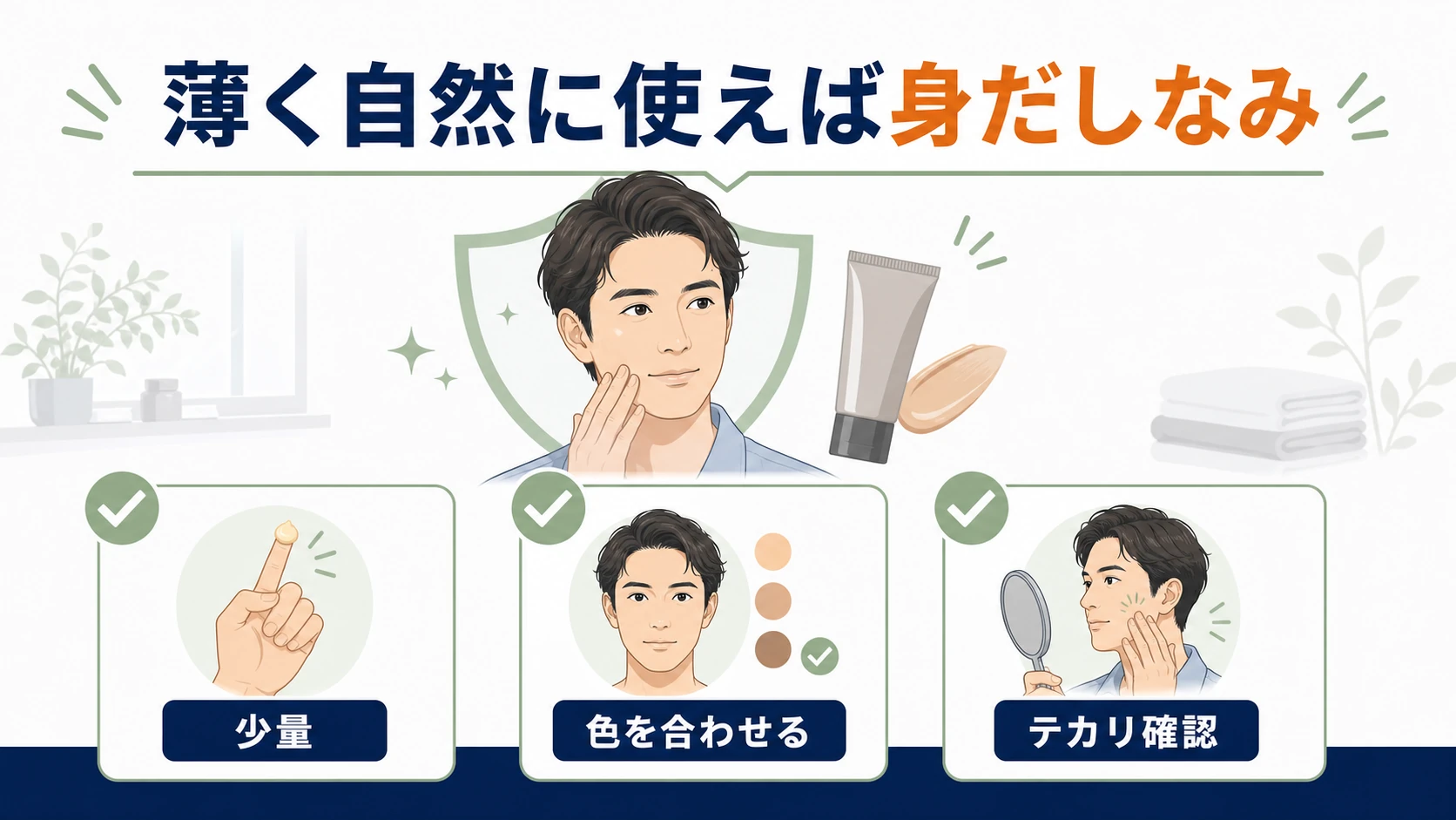 男のBBクリームは薄く自然に使えば身だしなみになるまとめ図解