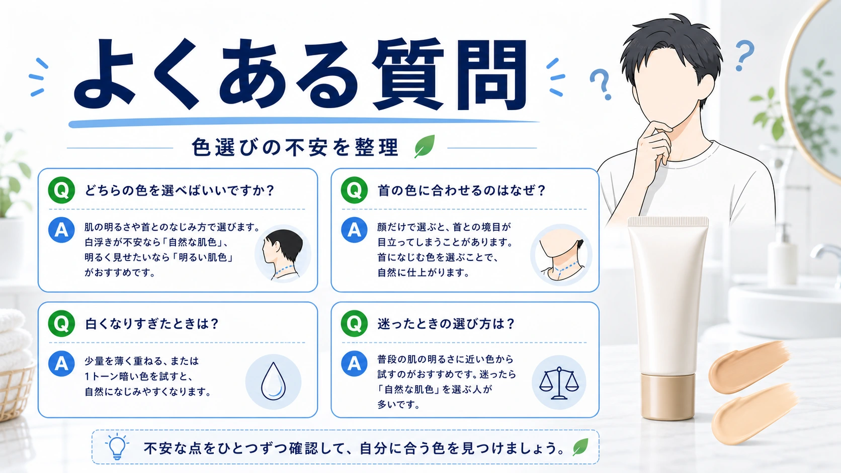 キュレルBBクリームの色選びに関するよくある質問を整理した図解