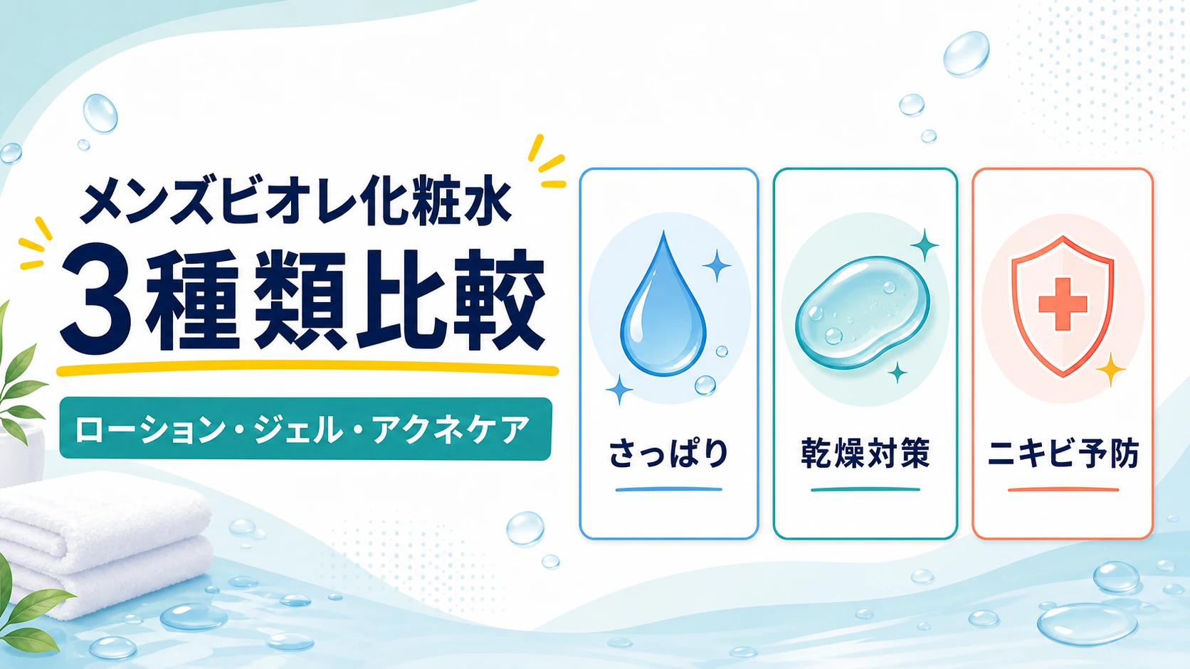 メンズビオレ化粧水3種類を比較!ローション・ジェル・アクネケアの選び方のアイキャッチ