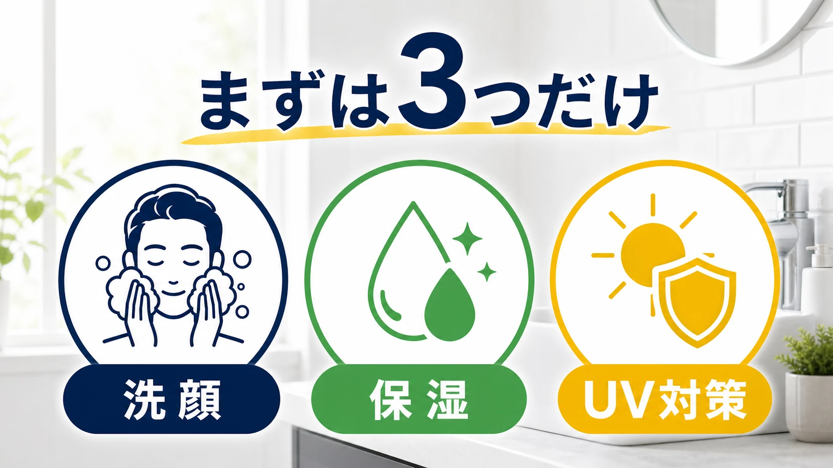 40代男性のスキンケアは洗顔・保湿・UV対策から始める流れを整理した図解