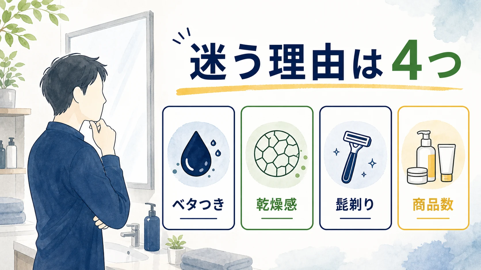 40代男性がスキンケアで迷いやすい理由を3つに分けた図解