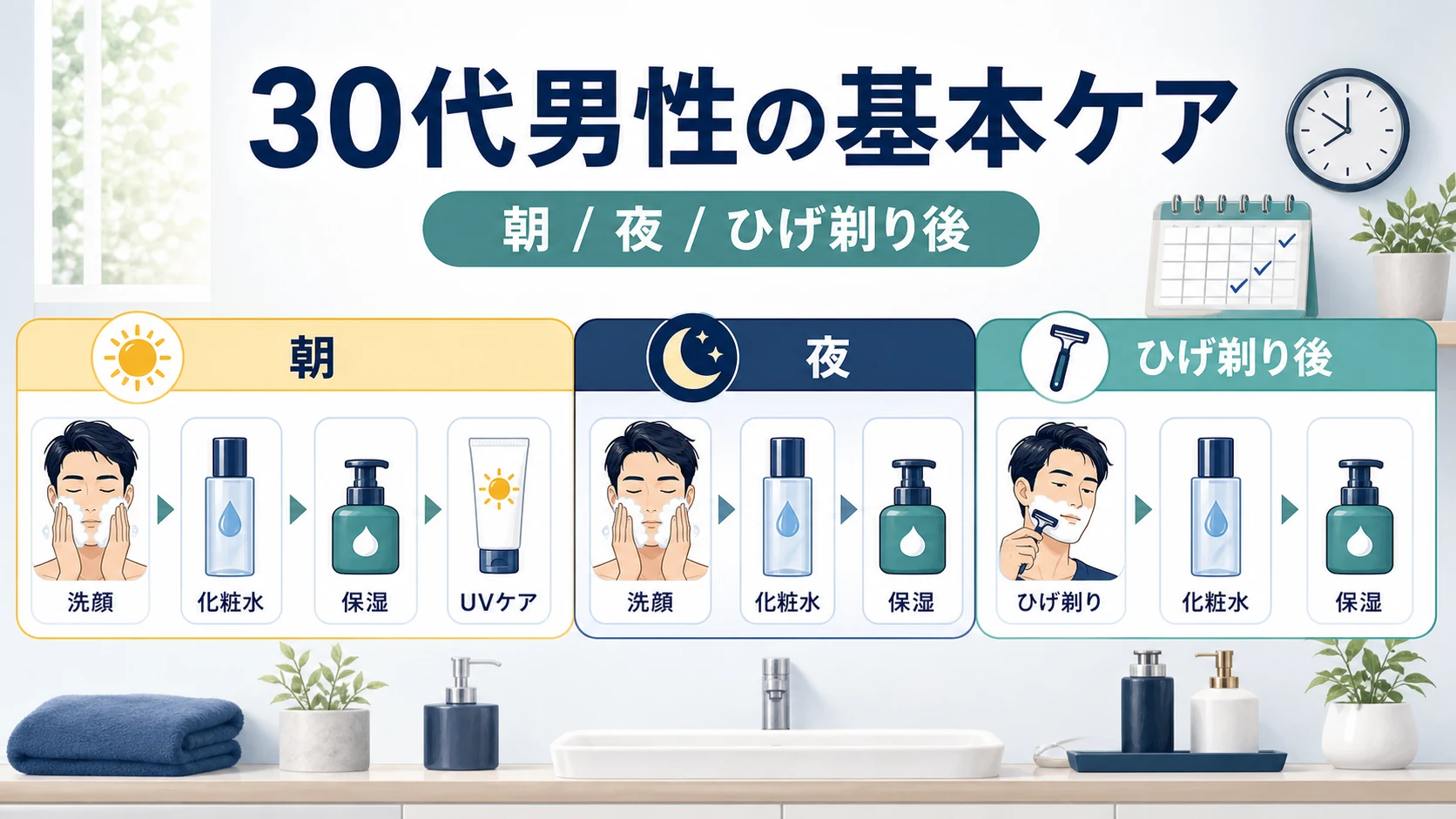 30代男性の基本ケアとアスタリフトジェリーの組み合わせ図解