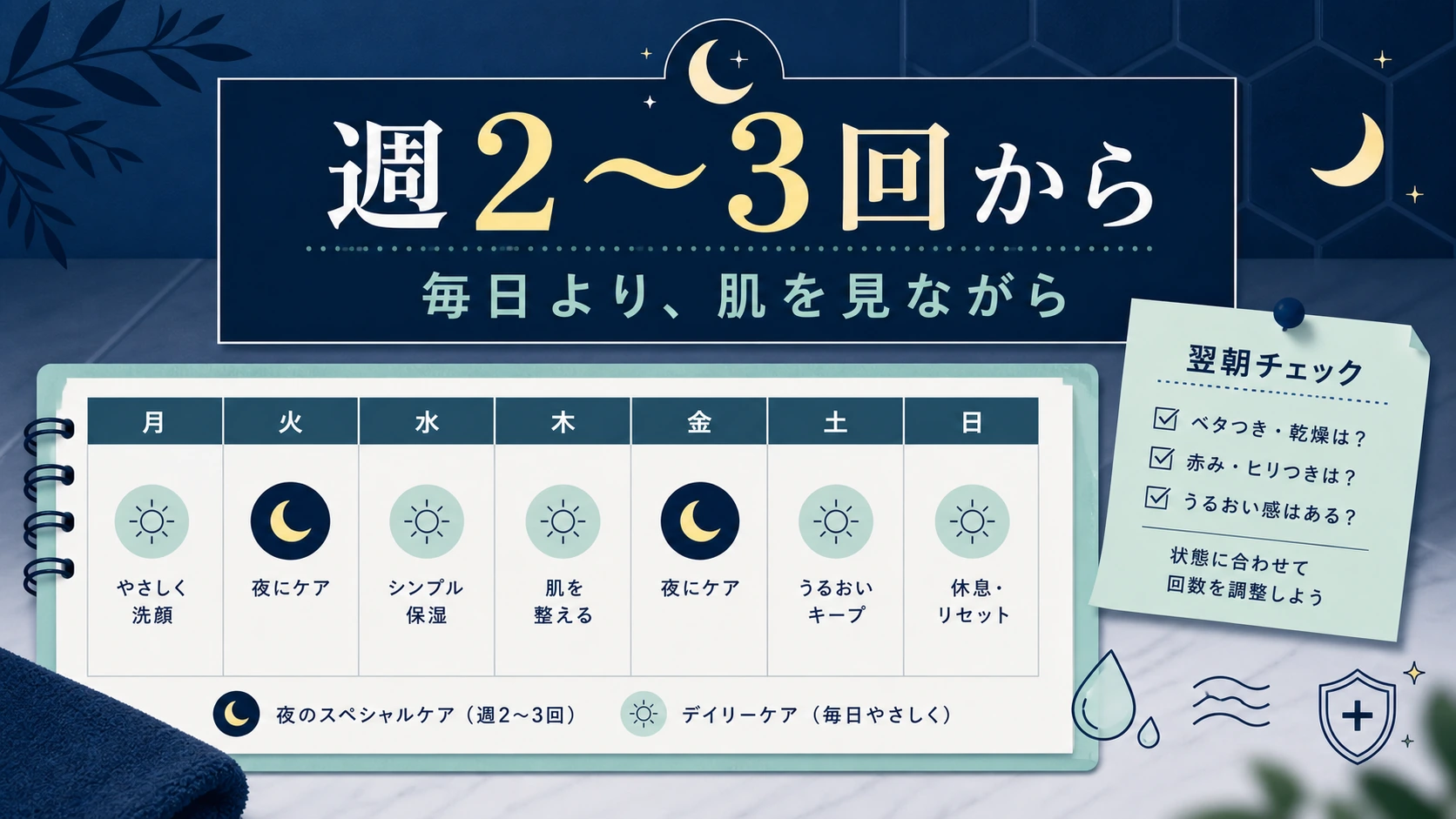 レチノールの頻度は週2から3回で肌を見ることを整理した図解