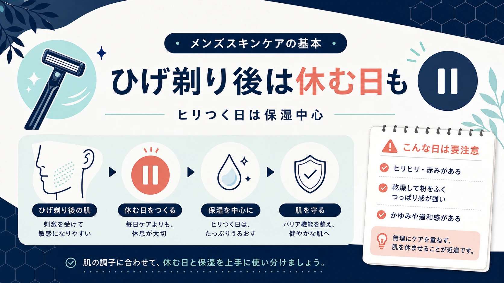 ひげ剃り後や肌が荒れやすい日のレチノール注意点を整理した図解