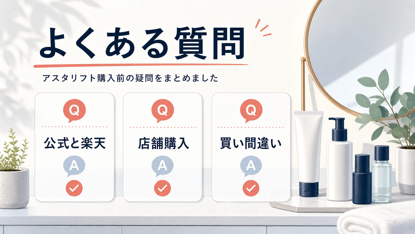 アスタリフトの購入でよくある質問をカードで整理した図解