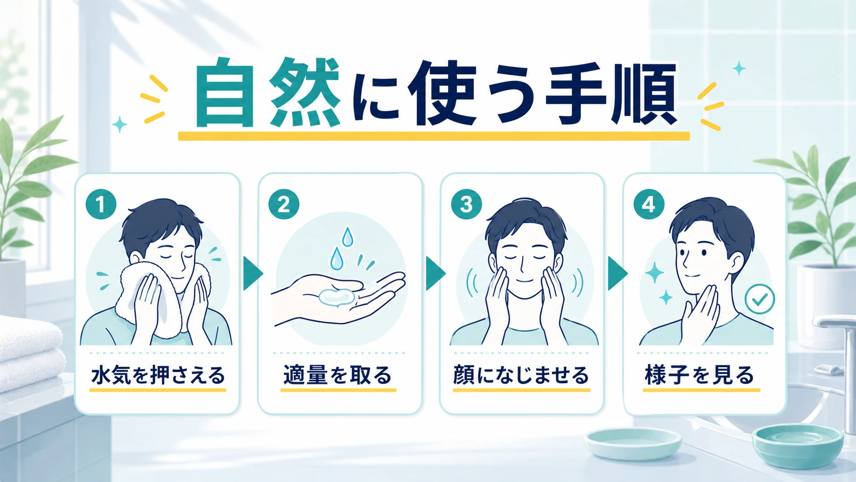 メンズビオレ化粧水を男性が自然に使う手順の図解
